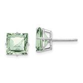 14kw Princess 4-Prong 8.0mm Checker-Cut Green Quartz Earrings