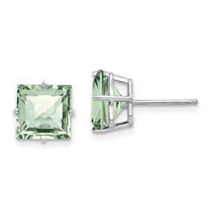 14kw Princess 4-Prong 8.0mm Checker-Cut Green Quartz Earrings
