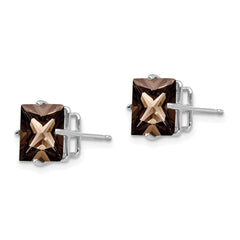 14kw Princess 4-Prong 8.0mm Smoky Quartz Earrings