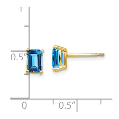 14k 6x4mm Emerald Cut Blue Topaz Earrings