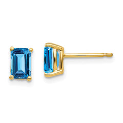 14k 6x4mm Emerald Cut Blue Topaz Earrings