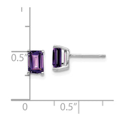 14k White Gold 6x4mm Emerald Cut Amethyst Earrings