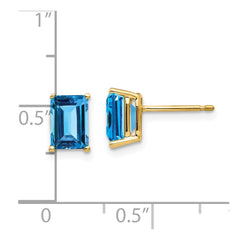 14k 7x5mm Emerald Cut Blue Topaz Earrings