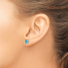 14k White Gold 7x5mm Emerald Cut Blue Topaz Earrings - 2
