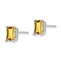 14k White Gold 7x5mm Emerald Cut Citrine Earrings - 2