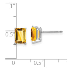 14k White Gold 7x5mm Emerald Cut Citrine Earrings - 2