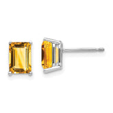 14k White Gold 7x5mm Emerald Cut Citrine Earrings - 2