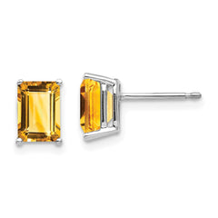 14k White Gold 7x5mm Emerald Cut Citrine Earrings - 2