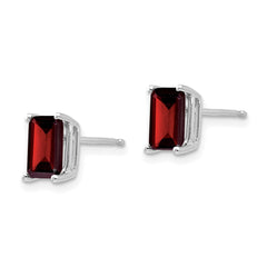 14k White Gold 7x5mm Emerald Cut Garnet Earrings