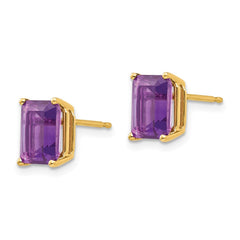 14k 8x6mm Emerald Cut Amethyst Earrings