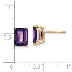 14k 8x6mm Emerald Cut Amethyst Earrings