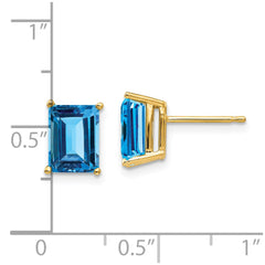 14k 8x6mm Emerald Cut Blue Topaz Earrings