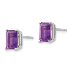 14k White Gold 8x6mm Emerald Cut Amethyst Earrings
