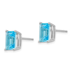 14k White Gold 8x6mm Emerald Cut Blue Topaz Earrings