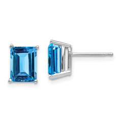 14k White Gold 8x6mm Emerald Cut Blue Topaz Earrings