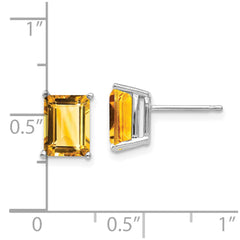 14k White Gold 8x6mm Emerald Cut Citrine Earrings