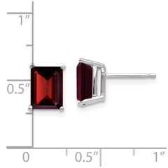 14k White Gold 8x6mm Emerald Cut Garnet earring