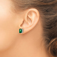 14k White Gold Mount St. Helens 8x6 Emerald Stud Earrings