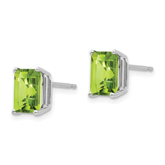 14k White Gold 8x6mm Emerald Cut Peridot Earrings