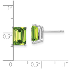 14k White Gold 8x6mm Emerald Cut Peridot Earrings