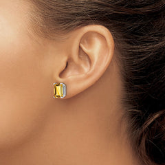 14k White Gold 9x7mm Emerald Cut Citrine Earrings