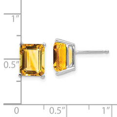 14k White Gold 9x7mm Emerald Cut Citrine Earrings