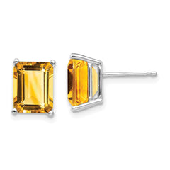 14k White Gold 9x7mm Emerald Cut Citrine Earrings