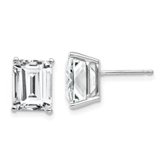 14k White Gold 9x7mm Emerald Cut Cubic Zirconia Earrings