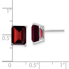 14k White Gold 9x7mm Emerald Cut Garnet Earrings