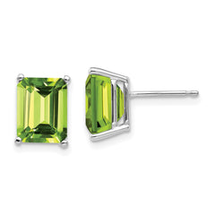 14k White Gold 9x7mm Emerald Cut Peridot Earrings