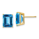 14k 10x8mm Emerald Cut Blue Topaz Earrings
