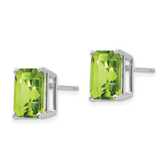 14k White Gold 10x8mm Emerald Cut Peridot Earrings