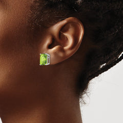 14k White Gold 10x8mm Emerald Cut Peridot Earrings