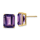14k 12x10mm Emerald Cut Amethyst Earrings
