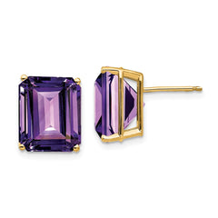 14k 12x10mm Emerald Cut Amethyst Earrings