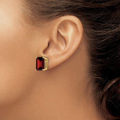 14k Emerald Cut Garnet Stud Earrings