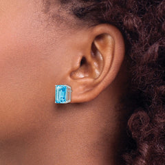 14k White Gold 12x10mm Emerald Cut Earring Mounting