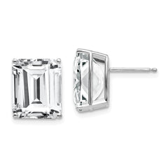 14k White Gold Emerald Cut Cubic Zirconia Stud Earrings