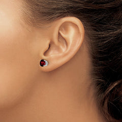 14k White Gold 6mm Garnet Earrings