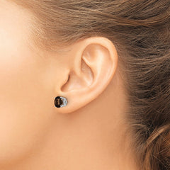 14kw 7mm Round Checker-Cut Smoky Quartz Earrings