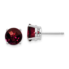 14k White Gold 7mm Garnet Checker Earrings