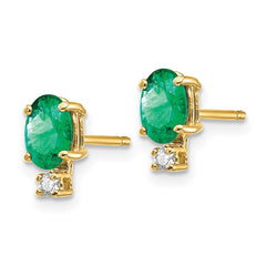 14k Emerald Diamond Post Earrings