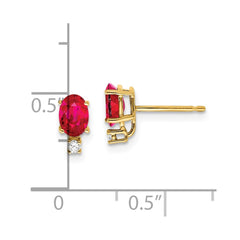 14k 6x4mm Oval Ruby A Diamond Earrings
