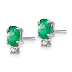 14k White Gold Emerald and Diamond Post Earrings - 4