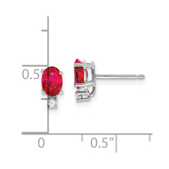 14k White Gold 6x4mm Oval Ruby & AAA Diamond Earrings