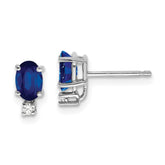 14k White Gold 6x4mm Oval Sapphire & AAA Diamond Earrings