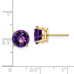 14k 8mm Amethyst Checker Post Earrings