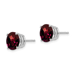 14k White Gold 8mm Garnet Checker Earrings
