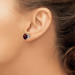 14k White Gold 8mm Garnet Checker Earrings