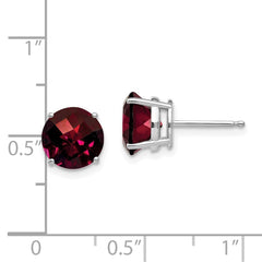 14k White Gold 8mm Garnet Checker Earrings